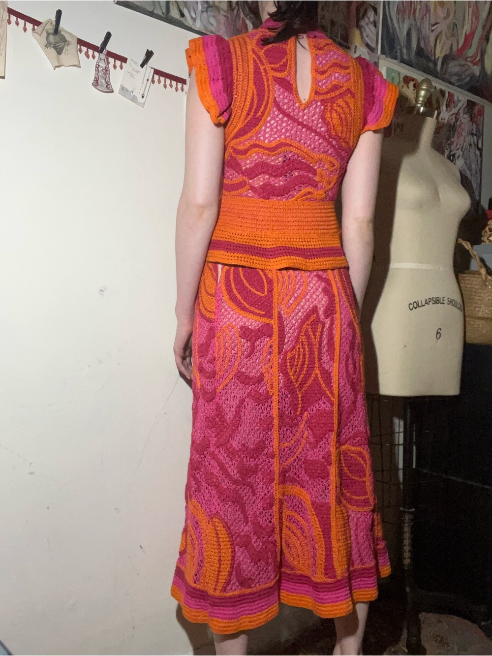 Farm Rio Pink And Orange Seashell Ruffled Crochet Top - Picture 3 of 7